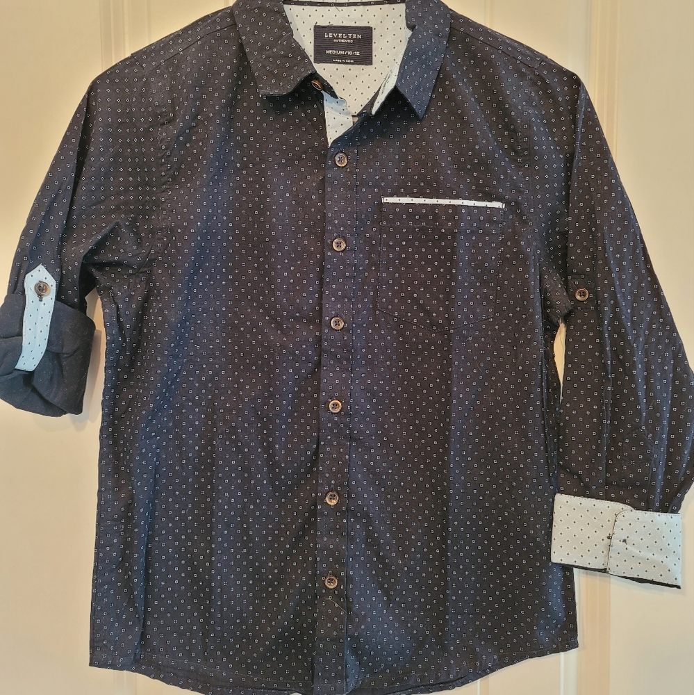 Level Ten Authentic Black Button Down Boys Shirt / Made in India / long sleeved